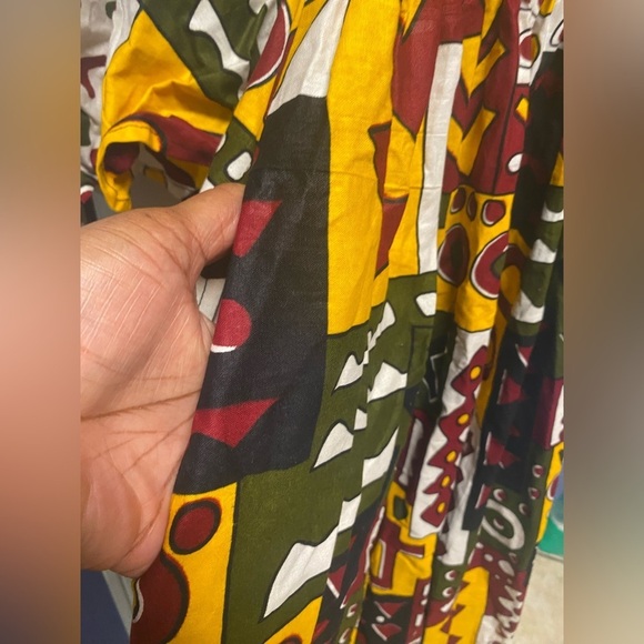 Cultural African Boho Multicolor Bell Sleeve Smock Maxi Dress Pockets One Size - Picture 4 of 9